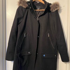 a.n.a Charcoal Pea Coat with Faux Fur Hood